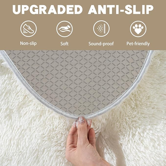 Small Rugs for Bedroom, Cream White Fluffy Shag Rug, 2x3 Ft Small Throw Rug, Soft Fuzzy Shaggy Bedside Rug for Indoor Home Decor Aesthetic
