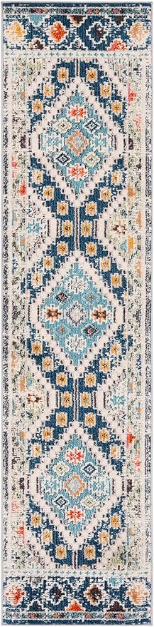 SAFAVIEH Madison Collection Runner Rug - 2'2" x 6', Navy & Beige, Boho Diamond Distressed Design, Non-Shedding & Easy Care, Ideal for High Traffic Areas in Living Room, Bedroom (MAD418M)