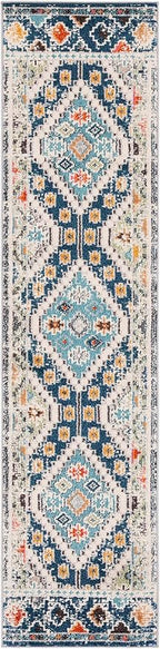 SAFAVIEH Madison Collection Runner Rug - 2'2" x 6', Navy & Beige, Boho Diamond Distressed Design, Non-Shedding & Easy Care, Ideal for High Traffic Areas in Living Room, Bedroom (MAD418M)