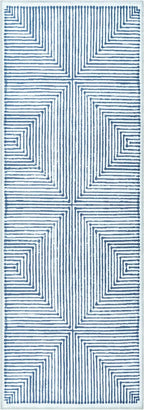 Bloom Rugs Washable Non-Slip 12 ft Runner - Blue/Ivory Striped Runner for Entryway, Hallway, Bathroom, and Kitchen - Exact Size: 2.5' x 12'