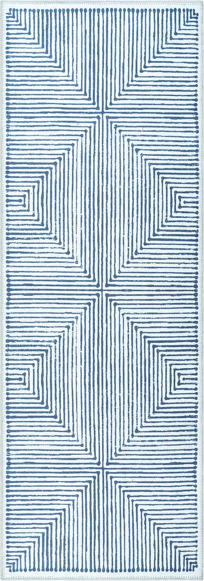 Bloom Rugs Washable Non-Slip 10 ft Runner - Blue/Ivory Striped Runner for Entryway, Hallway, Bathroom, and Kitchen - Exact Size: 2.5' x 10'