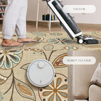 Maples Rugs Reggie Floral Runner Rug - Made in USA - Washable, Non Slip Indoor Carpet for Kitchen, Hallway, and Laundry Room, 2' x 10', Beige