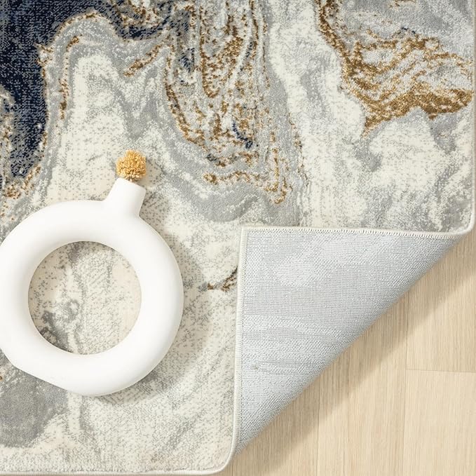 LUXE WEAVERS Marble Collection Blue Area Rug 6x9 Modern Abstract Swirl Design Non-Shedding Carpet