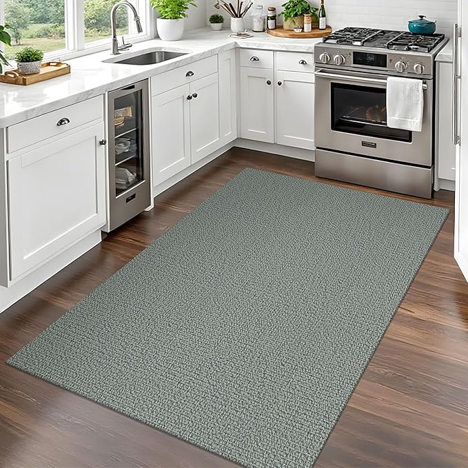 EARTHALL Washable Area Rug 3x5 Ft Non Slip Rugs for Entryway Braided Rubber Backed Throw Rugs Door Mat Indoor Outdoor Entrance Rug for Kitchen Foyer Front Door Living Room, Green/Grey