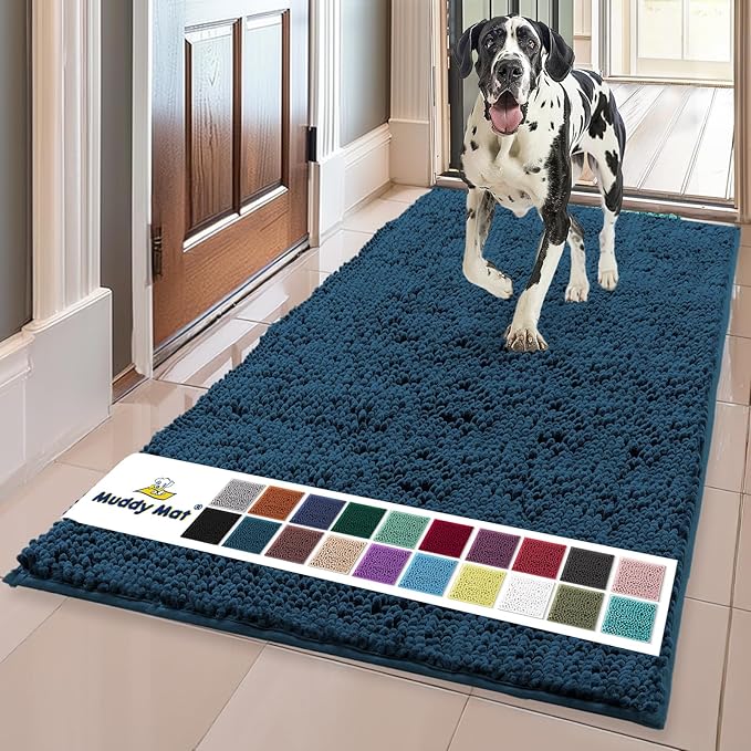 Muddy Mat® | Super Absorbent Door Mat Indoor, Microfiber Quick Dry Chenille Entryway Rug, Non-Slip Front Door Mat, Indoor Mats for Entryway, Machine Washable Pet Rug, Atlantic Blue 36"x60"