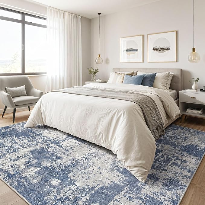 10x14 Area Rugs Living Room: Washable Large Abstract Modern Soft Rug Stain Resistant Indoor Floor Non Slip Accent Carpet for Bedroom Nursery Playroom Office Dining Room Dorm Home House- Navy Grey