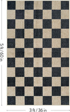 LIVEBOX 3x5 Washable Area Rug Checkered, Non-Slip Small Entryway Rug Black Farmhouse Neutral Classic Geometric Boys Rug for Bedroom Living Room Low-Pile Carpet for Indoor Kitchen Bathroom(Black 3'x5')