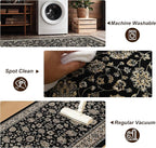 XWZO Runner Rug 2x10ft for Long Hallways, Washable Non-Slip Low Pile Area Rug with Rubber Backing, Spill Resistant Soft Vintage Floor Carpet for Kitchen Entryway Stair Landing Living Room, Black