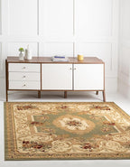 Rugs.com Chateau Collection Rug – 4 Ft Square Green Medium Rug Perfect for Living Rooms, Kitchens, Entryways