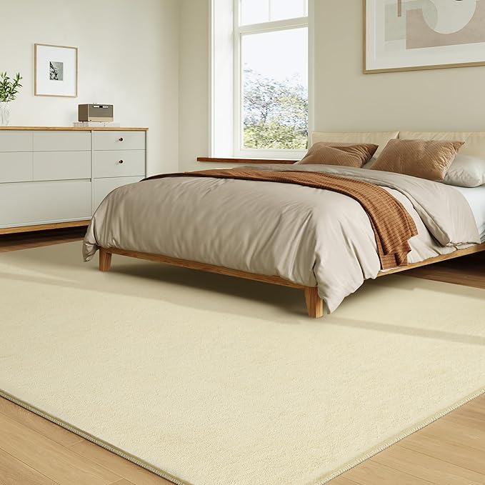 Solid Washable Area Rug - 3x5 Medium Pile Faux Cashmere Carpet for Living Room Bedroom, Light Yellow