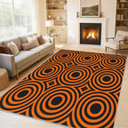 5x7 Geometric Circle Rugs for Bedroom Decor, Washable Retro 60s 70s Geometry Pattern Area Rug, Living Room Home Decoration, Non Slip Soft Thin, Black Orange Decor Carpet PF-P 49