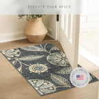 Maples Rugs Reggie Floral Runner Rug - Made in USA - Washable, Non Slip Indoor Carpet for Kitchen, Hallway, and Laundry Room, 4' x 1'8, Persian Blue