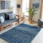 Lahome Moroccan Blue Carpet for Living Room 4x6 Area Rug Non-Slip Ultra-Thin Soft Bedroom Rug Stain Resistant Modern Carpet with Geometric Print, Suitable for Office, Kitchen, Entryway, Dining Room