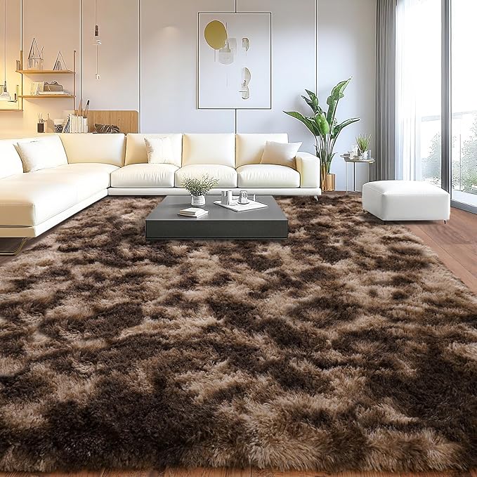 Upgrade Non-Slip Plush Rugs for Living Room, Soft Shaggy Carpets for Living Room, Fuzzy Rugs for Kids' Room, Perfect Decor for Modern Home Tie Dye Coffee 8x10Feet
