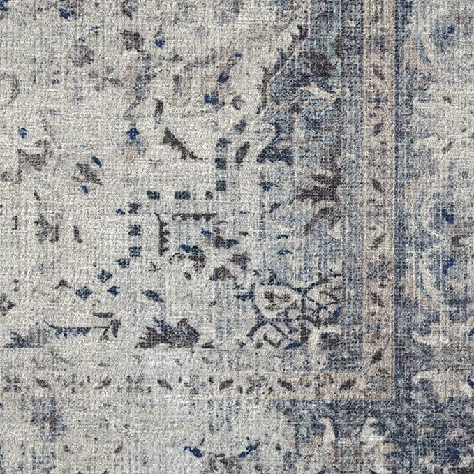 RUGGABLE Washable Vintage Runner Rug – Sarrah Blue Quartz 2.5x10, Stain-Resistant, Non-Slip Hallway Runner – Machine Washable Rug for Hallway, Entryway, Living Room & Kitchen–with Standard Pad