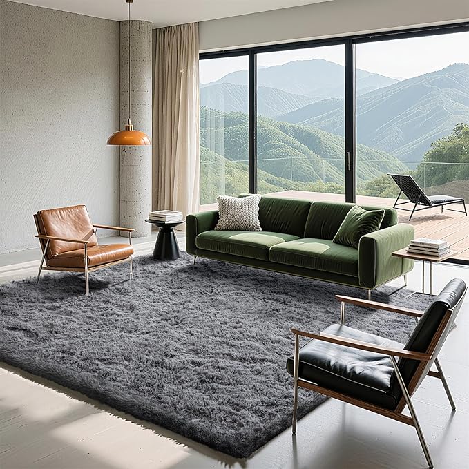 6x9 Area Rugs for Living Room Bedroom, Soft Fluffy Shaggy Bedside Rug, Indoor Floor Carpet for Kids Playroom, Dorms, Nursery Rooms, Home Decor (Grey 6'x9')