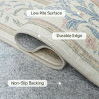 Bavni Floral Beige Pink Area Rugs 6x9, Vintage Boho Carpet Machine Washable, Non Slip Soft Low Pile Thin Rug for Bedroom, Living Room, Dining Room, Nursery
