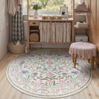 Wonnitar Floral Washable Round Rugs 6ft, Purple Circle Rugs for Bedroom Girls Dorm, Ultra-Thin Non Slip Boho Carpet for Nursery Girls Room Decor Living Room Playroom, Light Purple/Pink