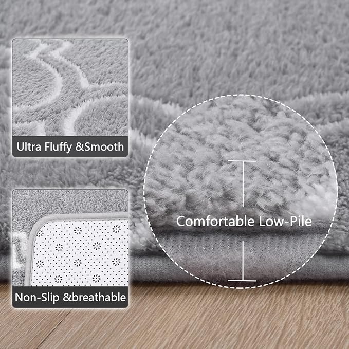 Amearea Fluffy Indoor Area Rug, Soft Trellis Moroccan Rugs for Bedroom, Shag Modern Area Rug for Living Room Kids Room Nursery, Easy Clean, Home Decor Low Pile Carpet, Light Gray 6x9 Feet