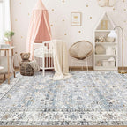 Area Rug 5x7 Living Room Rug, Machine Washable Vintage Distressed Boho Area Rug Non-Slip Soft Low Pile Large Indoor Rugs for Bedroom Kitchen Dining Room Office(Light Blue,5'x7')