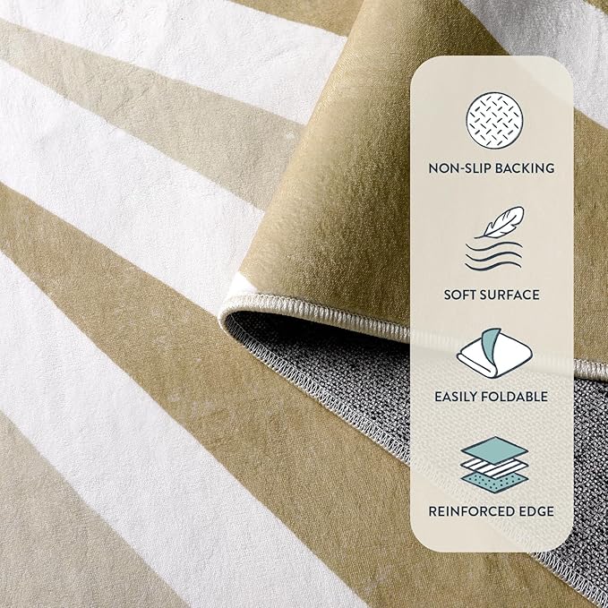 Lahome Area Rugs 9'x12' - Non-Slip Washable Living Room Rug 9x12 Ultra-Thin Large Soft Bedroom Rugs, Boho Rainbow Sun Print Indoor Non-Shedding Floor Rug for Dining Room Table Office (9'x12', Khaki)