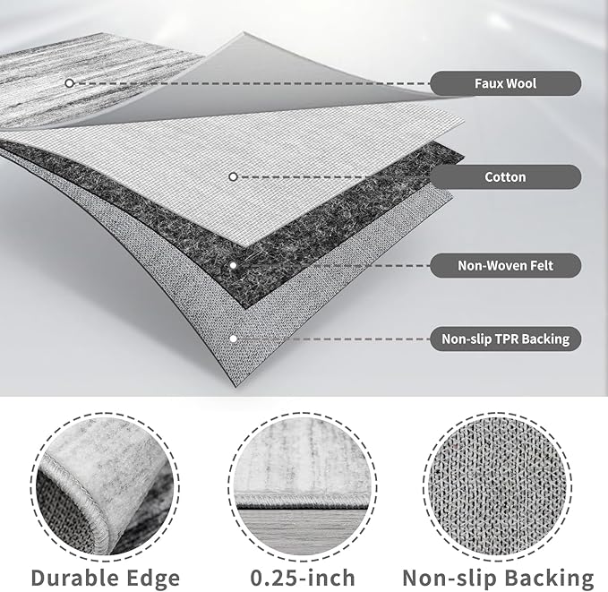 3x8 Washable Runner Rug for Family: Easy-to-Clean Runners for Hallway Entryway Kitchen Bedroom - Stain and Water Resistant Rugs with Non-Slip Backing - Soft Low-Pile Carpet Grey