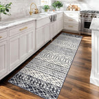 KUTA Moroccan Washable Kitchen Rug, 2x7 Non-Slip Vintage Black Navy Blue Boho Hallway Runner Rugs Ultra Soft Distressed Geometric Floor Carpet Runners for Bedroom Laundry Living Room