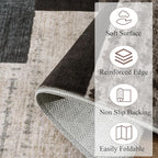 Modern Geometric Patchwork Indoor Runner Rug for Living Room, Blue-Taupe 2'x 6' Rug Rockwood Collection Hardwood Floors Decor for Bedroom, Blue Throw Carpet for Office Entryway Dining Room
