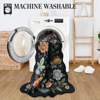 Lahome Floral Washable Round Area Rug, Round Rug 5ft Soft Non-Slip, Non-Shedding Boho Circle Carpet for Bedroom Living Room Bathroom Nursery Kitchen, Black/Grey
