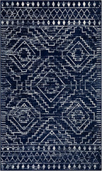 Wonnitar Moroccan Washable Rug 3x5, Blue Non-Slip Entryway Area Rug, Soft Farmhouse Bedroom Throw Mat, Geometric Low Pile Scandinavian Accent Carpet for Entry Kitchen Basement (Blue,3'x5')