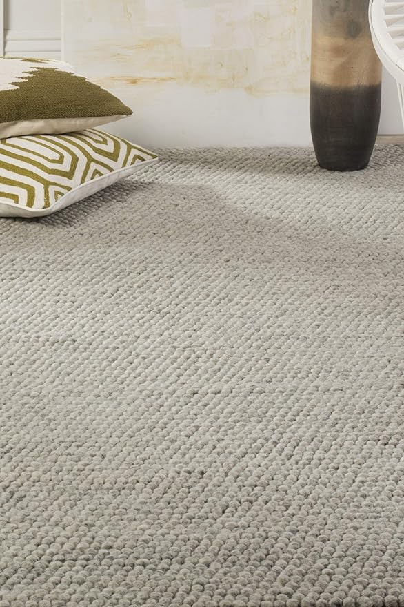 SAFAVIEH Natura Collection Area Rug - 4' Square, Silver, Handmade Wool Blend, Textured Design, Ideal for Living Room, Bedroom, Dining Space (NAT620C)