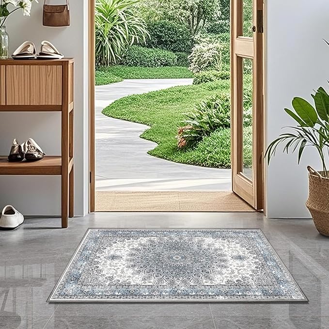 2’x3’ Entry Rug Welcome Mat Small Washable Indoor Door Rug Front Door Mat Non-Slip Blue