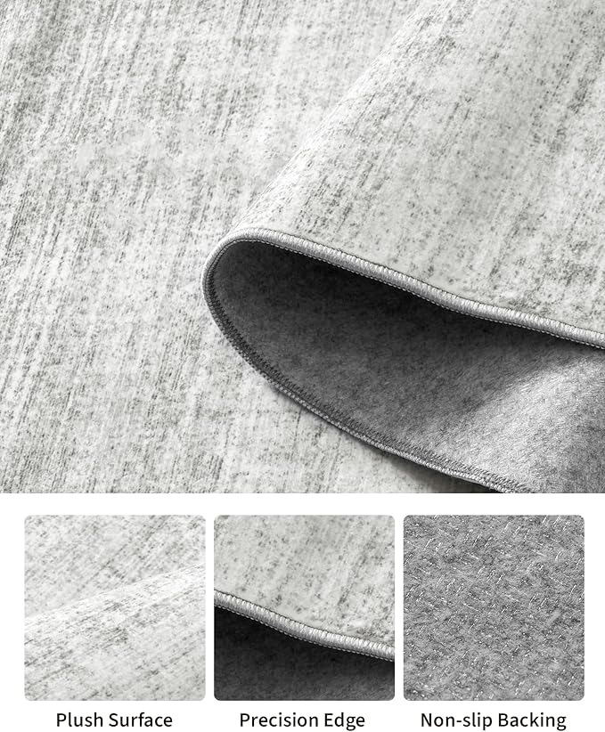 Art&Tuft Non-Slip Runner Rug - 2.5x10 Runner Rug Washable Low-Pile Rugs Runners, Soft Distressed Carpet Runner for Bedroom Bathroom Kitchen Laundry Living Room, Grey