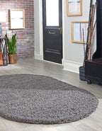 Unique Loom Solid Shag Collection Area Rug (4' 1" x 6' 1" Oval, Graphite Gray)