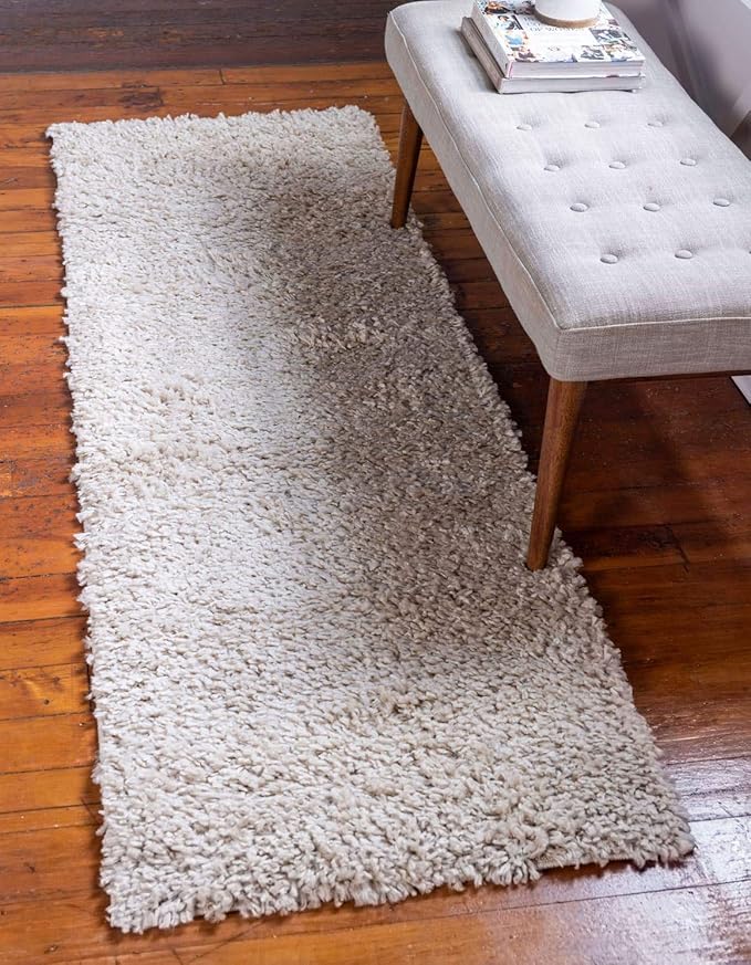 Unique Loom Davos Shag Collection Area Rug - Solid (2' 2" x 6' 9" Runner, Linen)