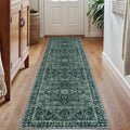 KOZYFLY Runners for Hallways 2x7 Ft Washable Kitchen Runner Rug Boho Runner Rug for Entryway Indoor Printed Faux Wool Long Floor Carpet Runner for Bedroom Laundry Kitchen Hallway, Dark Green