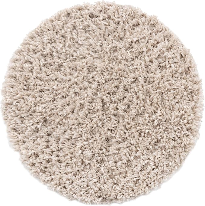 Unique Loom Davos Shag Collection Area Rug - Solid (2' Round, Linen)