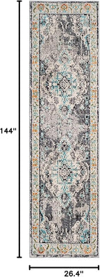 SAFAVIEH Monaco Collection Runner Rug - 2'2" x 12', Grey & Light Blue, Boho Chic Medallion Distressed Design, Non-Shedding & Easy Care, Ideal for High Traffic Areas in Living Room, Bedroom (MNC243G)