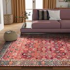 vivorug Washable Rug, Ultra Soft Area Rug 3x5, Non Slip Small Rug Carpet, Stain Resistant Rugs for Living Room Bedroom Entryway, Vintage Floral (Cherry Red/Spice, 3'x5')