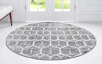Rugs.com Lattice Trellis Collection Rug – 5 Ft Round Gray Low-Pile Rug Perfect for Kitchens, Dining Rooms