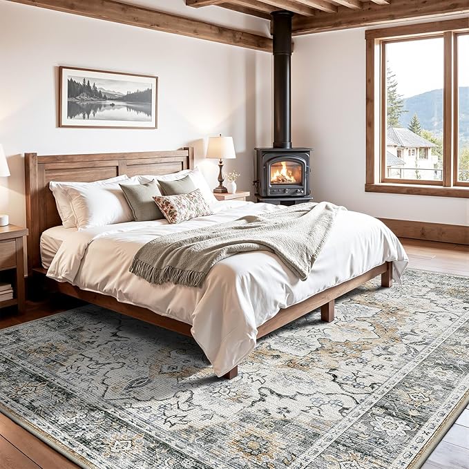 LUMI Washable Area Rug 5x8 for Living Room, Ultra Soft Stain Resistant Carpet with Non Slip Rubber Backing, Non-Shedding Low Pile Rugs for Bedroom, Dining Room, Indoor, Office