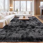Fluffy Carpet for Living Room, Furry Carpet for Teen, Shaggy Rug for Nursery Room, Black Grey Fuzzy Plush Rug for Dorm 6x9 Feet