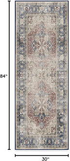 RUGGABLE Washable Vintage Runner Rug – Kamran Royal Blue 2.5x7, Stain-Resistant, Non-Slip Hallway Runner – Machine Washable Rug for Hallway, Entryway, Living Room & Kitchen–with Cushioned Pad