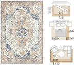 jinchan Area Rug 4x6 Washable Rug Vintage Indoor Floor Distressed Carpet Orange Multi Thin Chenille Mat Accent Rug Lightweight Non Slip Kitchen Living Room Bedroom Dining Room