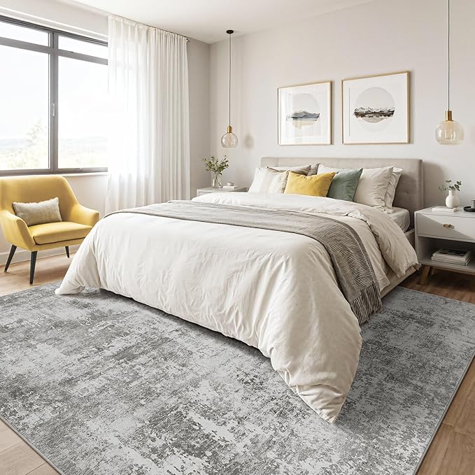Area Rugs 9x12 Living Room: Washable Large Abstract Neutral Modern Soft Rugs Stain Resistant Indoor Floor Non-Slip Accent Carpet for Bedroom Nursery Playroom Office Dining Room Home Decor- Greige