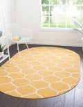 Rugs.com Lattice Frieze Collection Rug – 5' x 8' Oval Yellow Medium Rug Perfect for Living Rooms, Large Dining Rooms, Open Floorplans