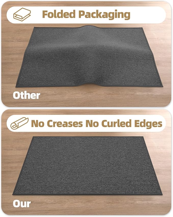 Color&Geometry Large Front Door Mat Indoor Entrance, 24"X48" Indoor Mats for Entryway Non Slip Rubber Backed, 2x4 Dirt Trapper Double Door Mat Washable, Charcoal Grey (Rolled-up NO Creases)