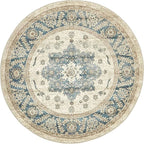 Unique Loom Salzburg Collection Classic Traditional Design Oriental Inspired Border Area Rug (4' 0 x 4' 0 Round, Beige/Blue)