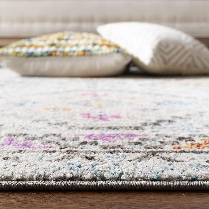 SAFAVIEH Madison Collection Area Rug - 10' x 14', Grey & Yellow, Boho Diamond Distressed Design, Non-Shedding & Easy Care, Ideal for High Traffic Areas in Living Room, Bedroom (MAD418F)
