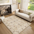 Washable Area Rugs 5'x7' Non-Slip Vintage Boho Distressed Fade Resistant Low Pile Carpet for High-Traffic Living Room, Bedroom & Dining Room